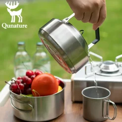 Qunature Stainless Steel Tea Set with Foldable Pot and Kettle for Outdoor Adventures