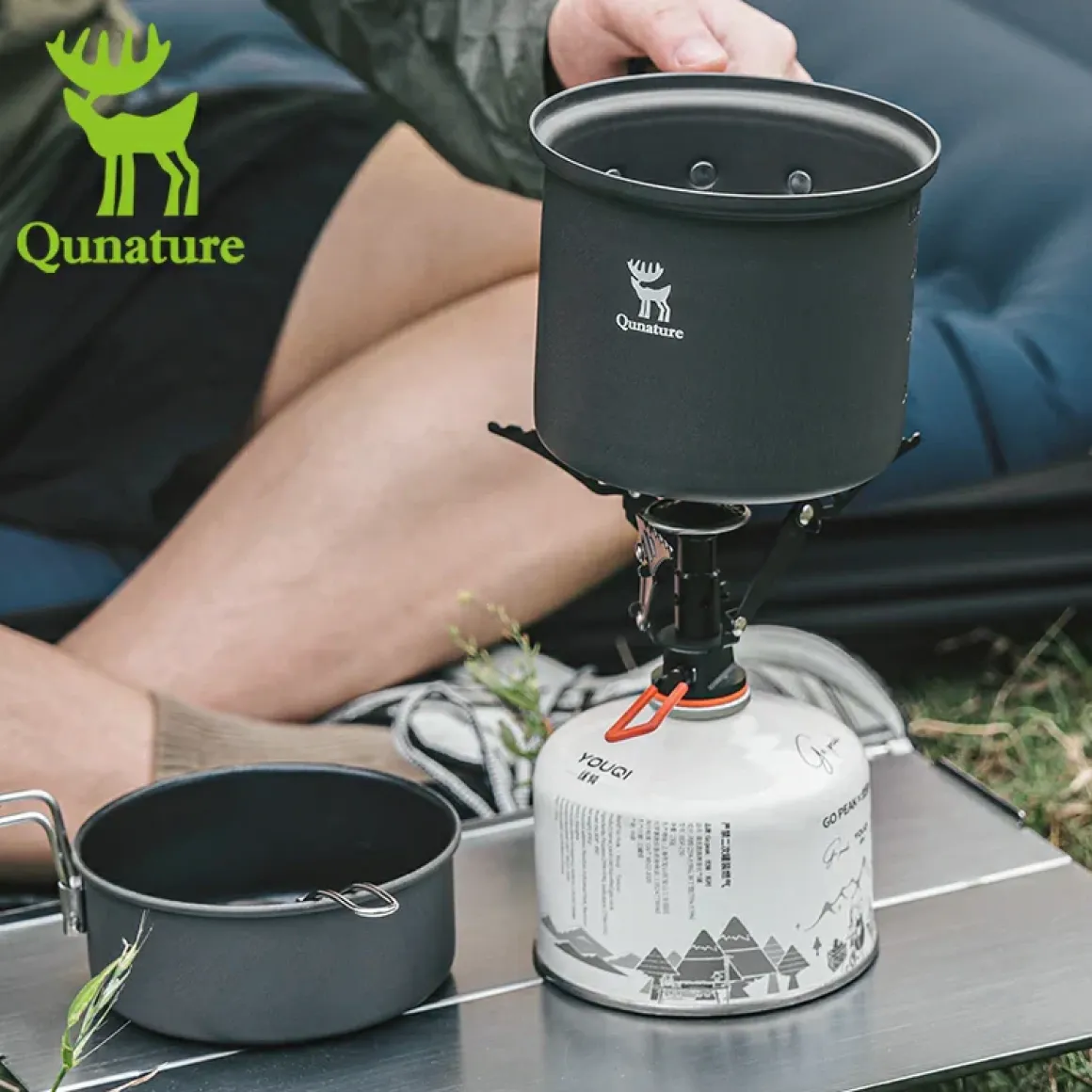 Qunature Ultra-Light Aluminum Camping Cookware Set with Nestable Design Handle