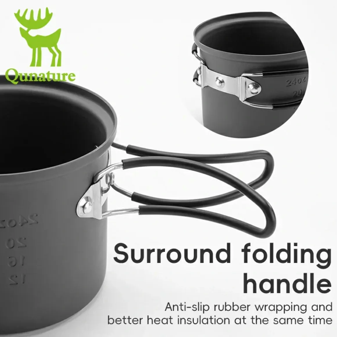 Qunature Ultra-Light Aluminum Camping Cookware Set with Nestable Design Handle