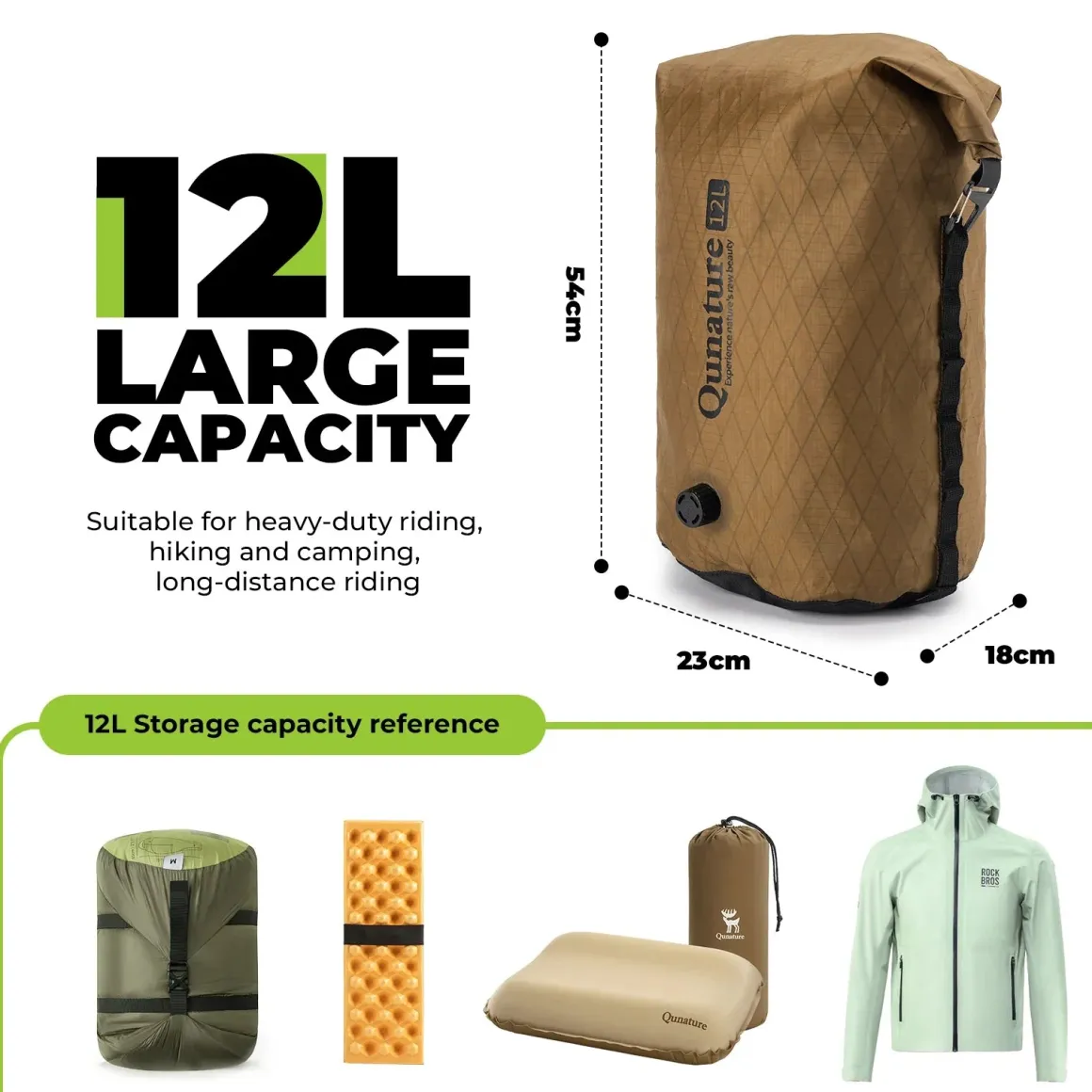 Qunature Waterproof Compression Bag for Bikepacking 6L/12L