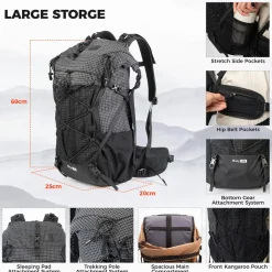 Qunature Waterproof Daypack Lightweight Hiking Backpack 30-35L