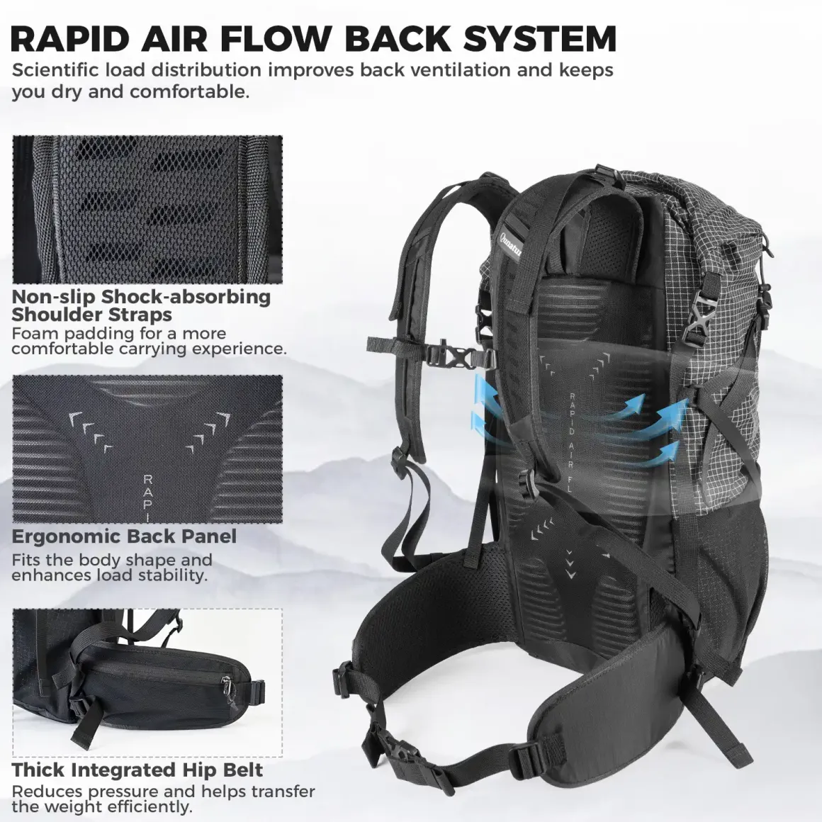 Qunature Waterproof Daypack Lightweight Hiking Backpack 30-35L