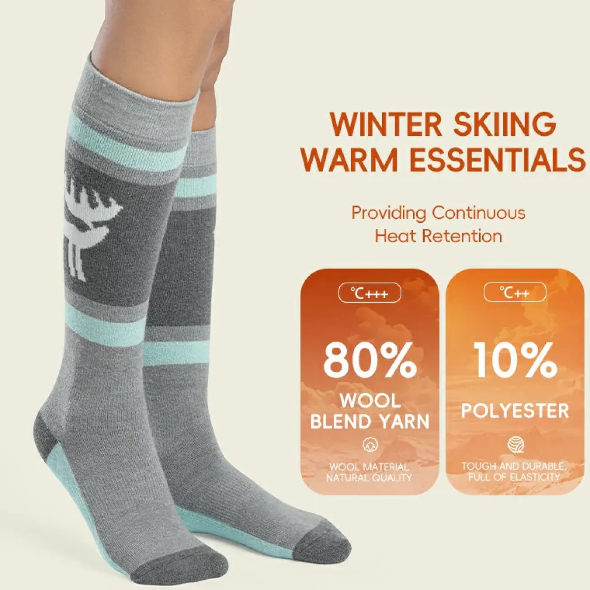 Qunature Wool Ski Socks Winter Warmth Shock Absorption for Skiing Comfort