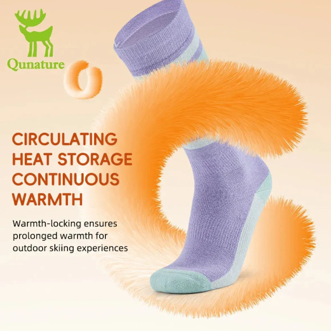 Qunature Wool Ski Socks Winter Warmth Shock Absorption for Skiing Comfort