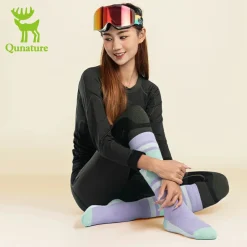 Qunature Wool Ski Socks Winter Warmth Shock Absorption for Skiing Comfort