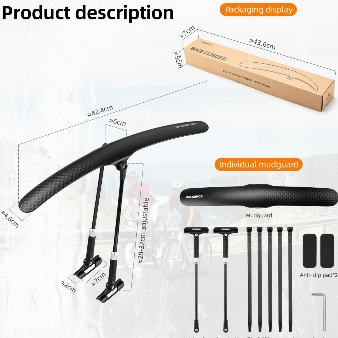 ROCKBROS Adjustable Bike Fenders Set for Road Bikes Easy Install
