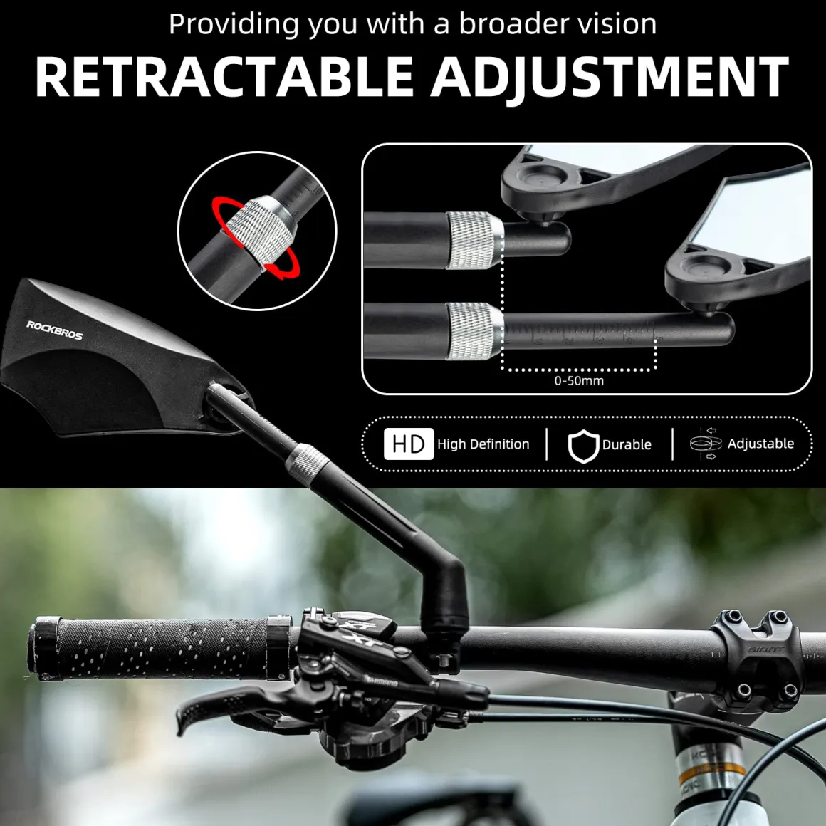 ROCKBROS 360° Adjustable Handlebar Bike Mirror with Anti-Glare Glass