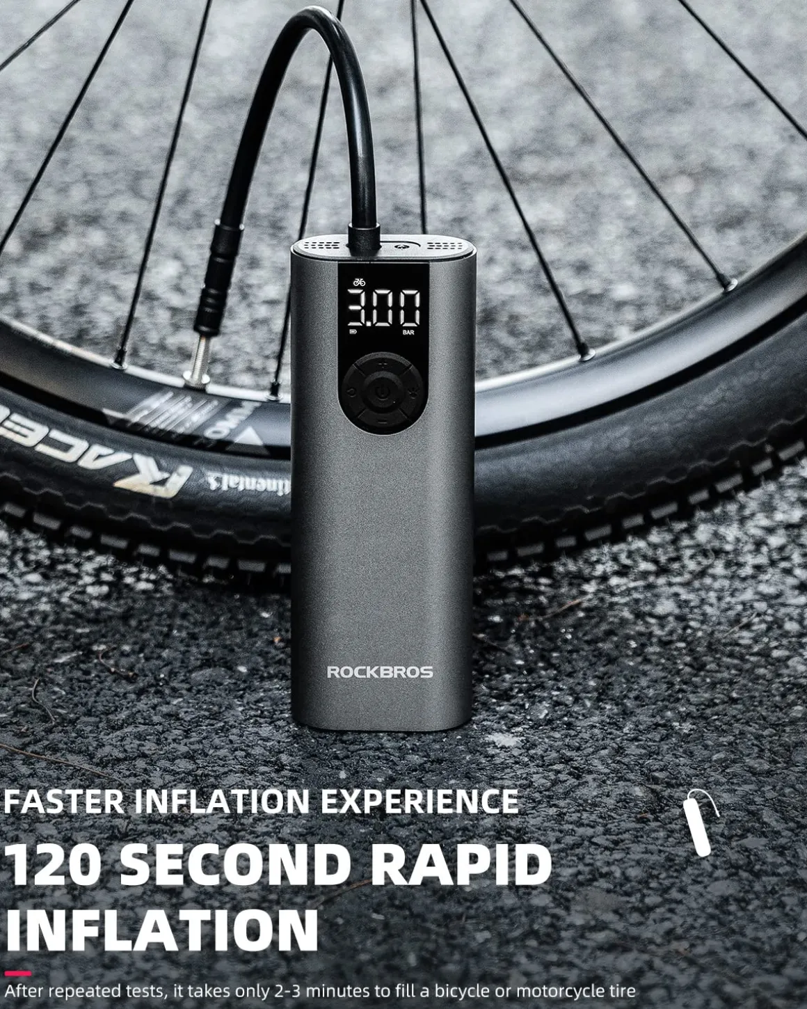 ROCKBROS A8 Mini Electric Air Bike Tire Pump 150PSl 2*2600mAh