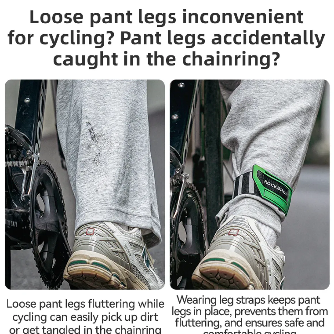 ROCKBROS Anti-Roll Chain Riding Leg Straps Adjustable Reflective