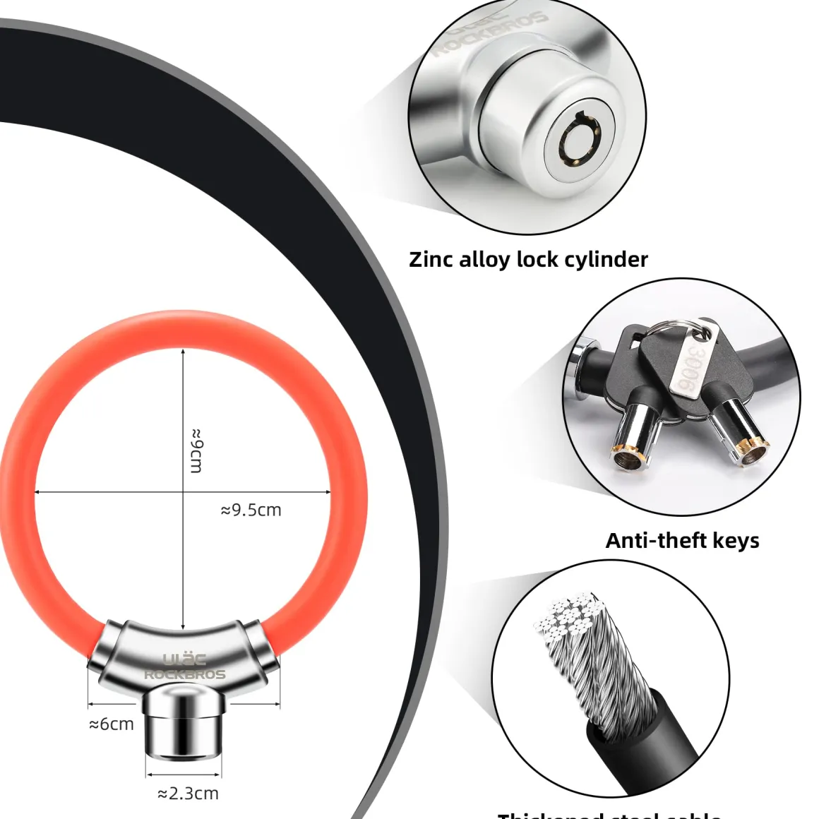 ROCKBROS Anti-Theft Bike Cable Lock Portable Key Lock Rustproof