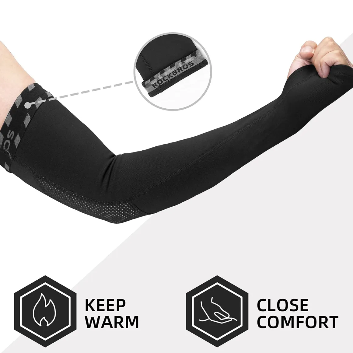 ROCKBROS Arm Warmers Thermal Arm Sleeves with Thumb Holes for Men Women