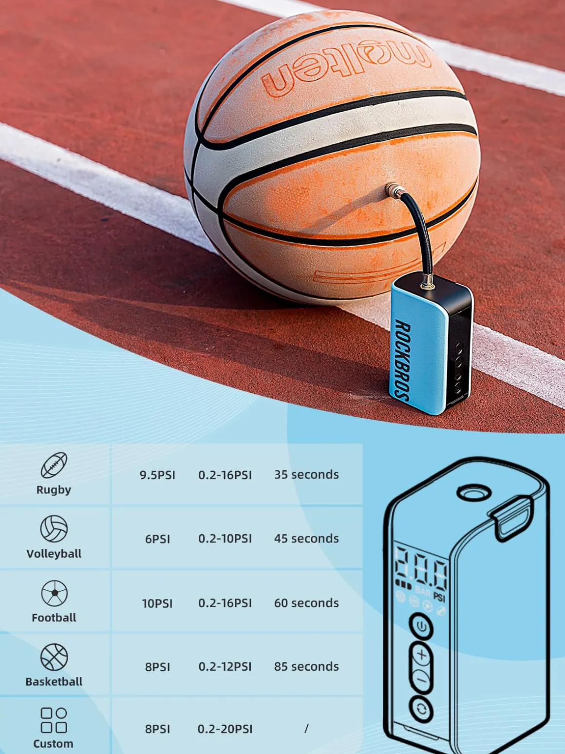 ROCKBROS AS3 Electric Smart Air Portable Fast Ball Pump