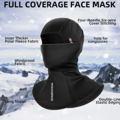 ROCKBROS Balaclava Ski Mask, Windproof Thermal Winter Neck Warmer Hood for Men Women