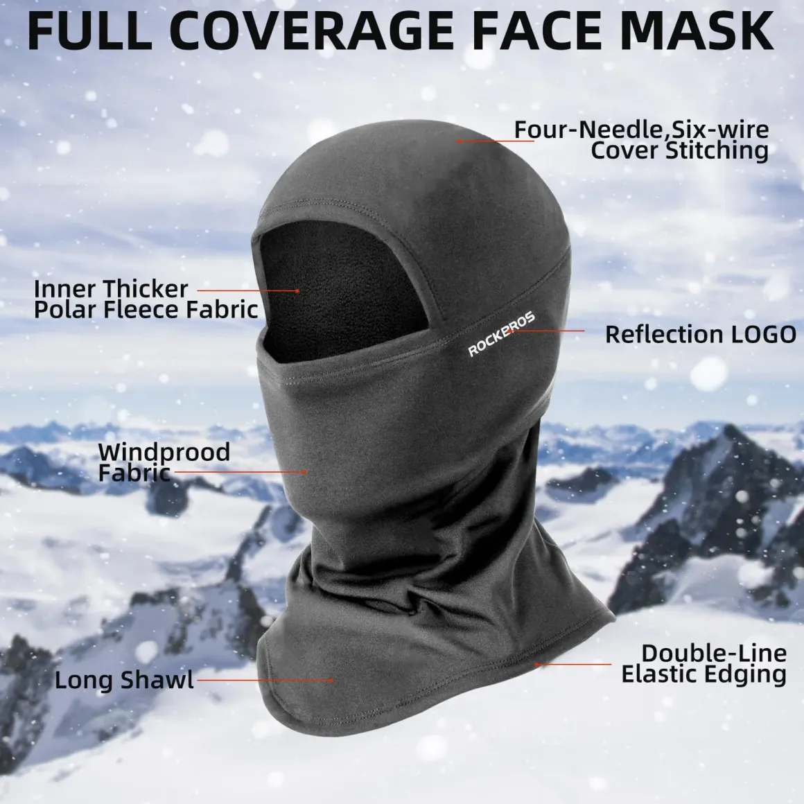 ROCKBROS Balaclava Ski Mask, Windproof Thermal Winter Neck Warmer Hood for Men Women