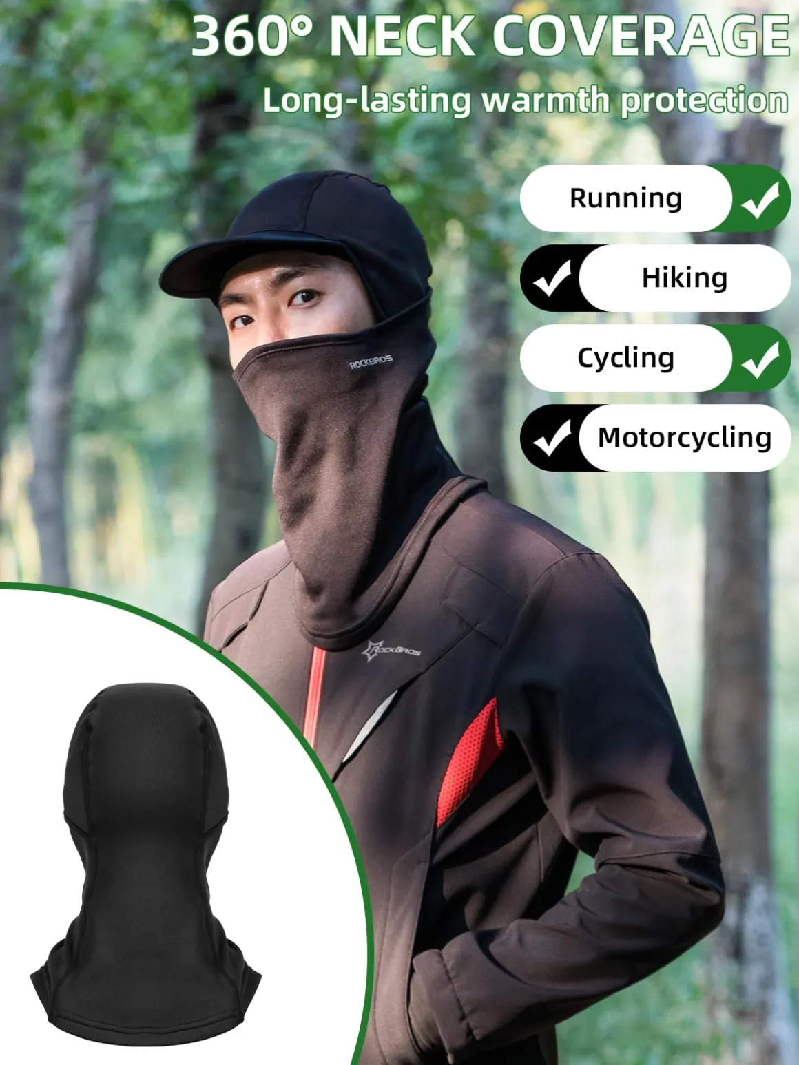 ROCKBROS Balaclava Thermal Full Face Ski Mask with Brim Windproof Neck Warmer