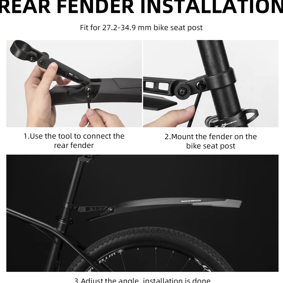 ROCKBROS Bike Adjustable MTB Mudguard Front/Rear Cycling Fender Bike Guards