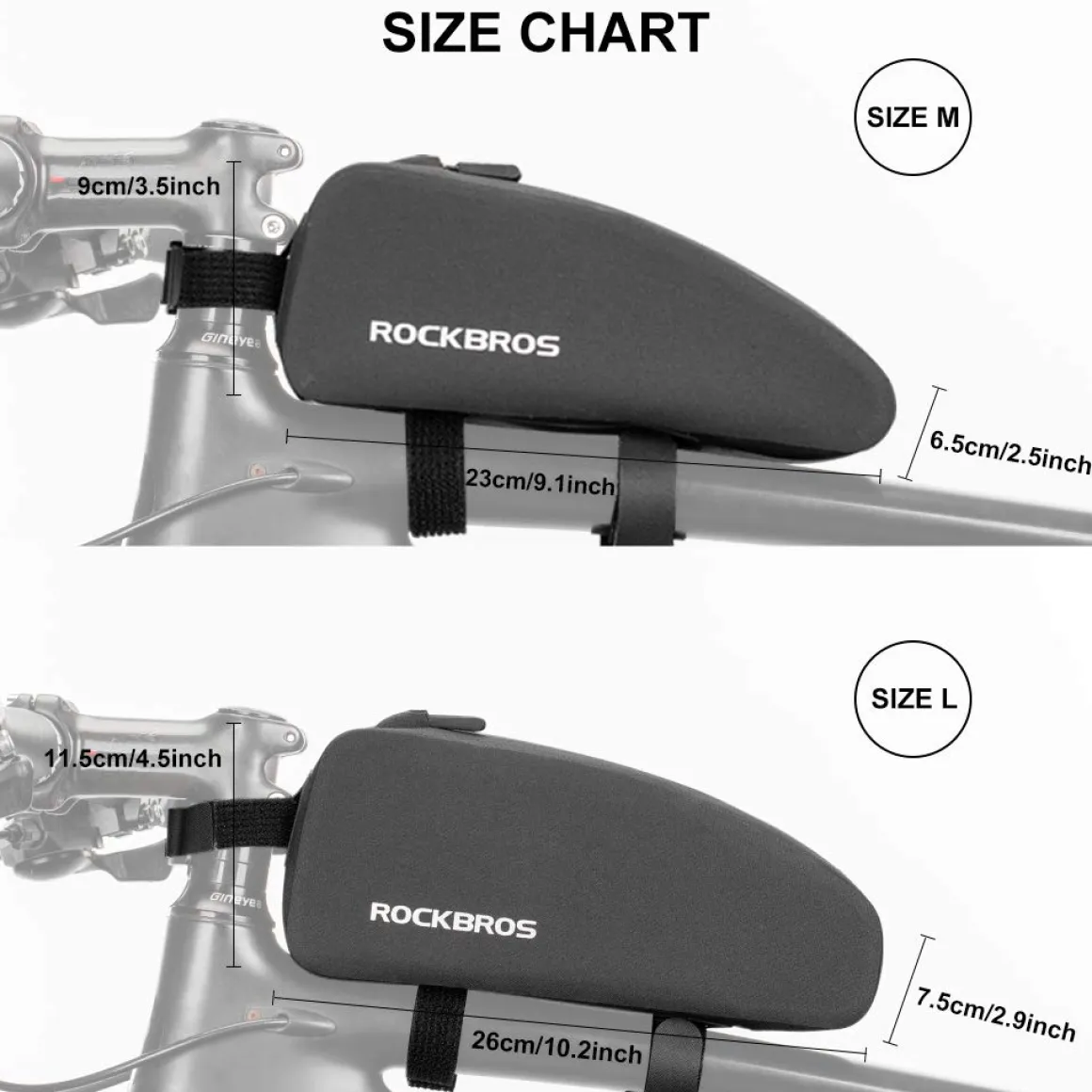 ROCKBROS Bike Bag Top Tube Bike Frame Bag Waterproof Two Zipper Pockets