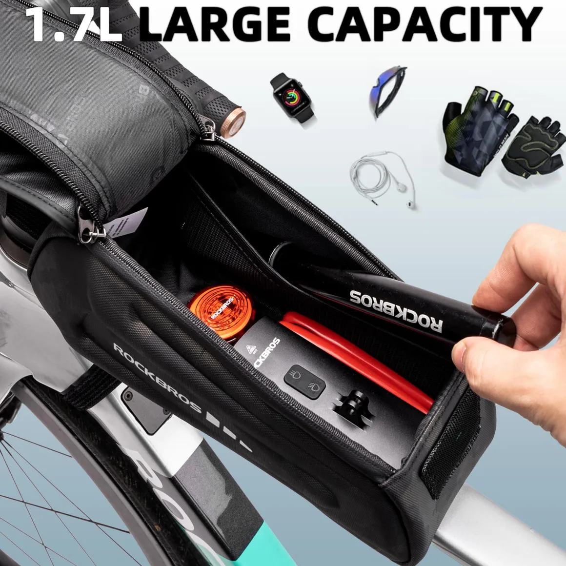 ROCKBROS Bike Bag Under 6.8” Bicycle Accessories Pouch, EVA Waterproof