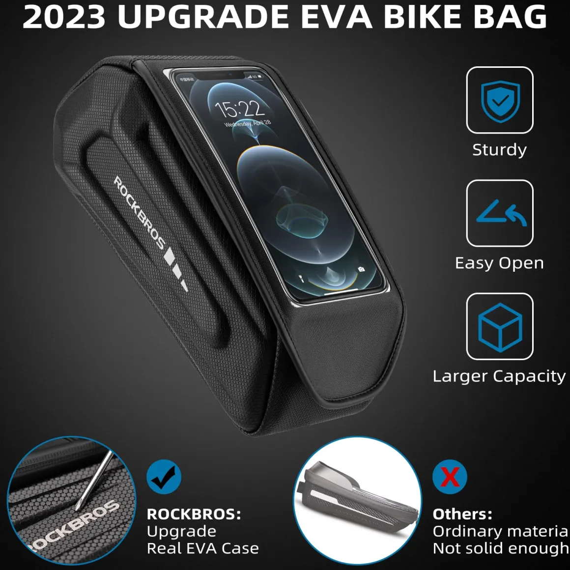ROCKBROS Bike Bag Under 6.8” Bicycle Accessories Pouch, EVA Waterproof