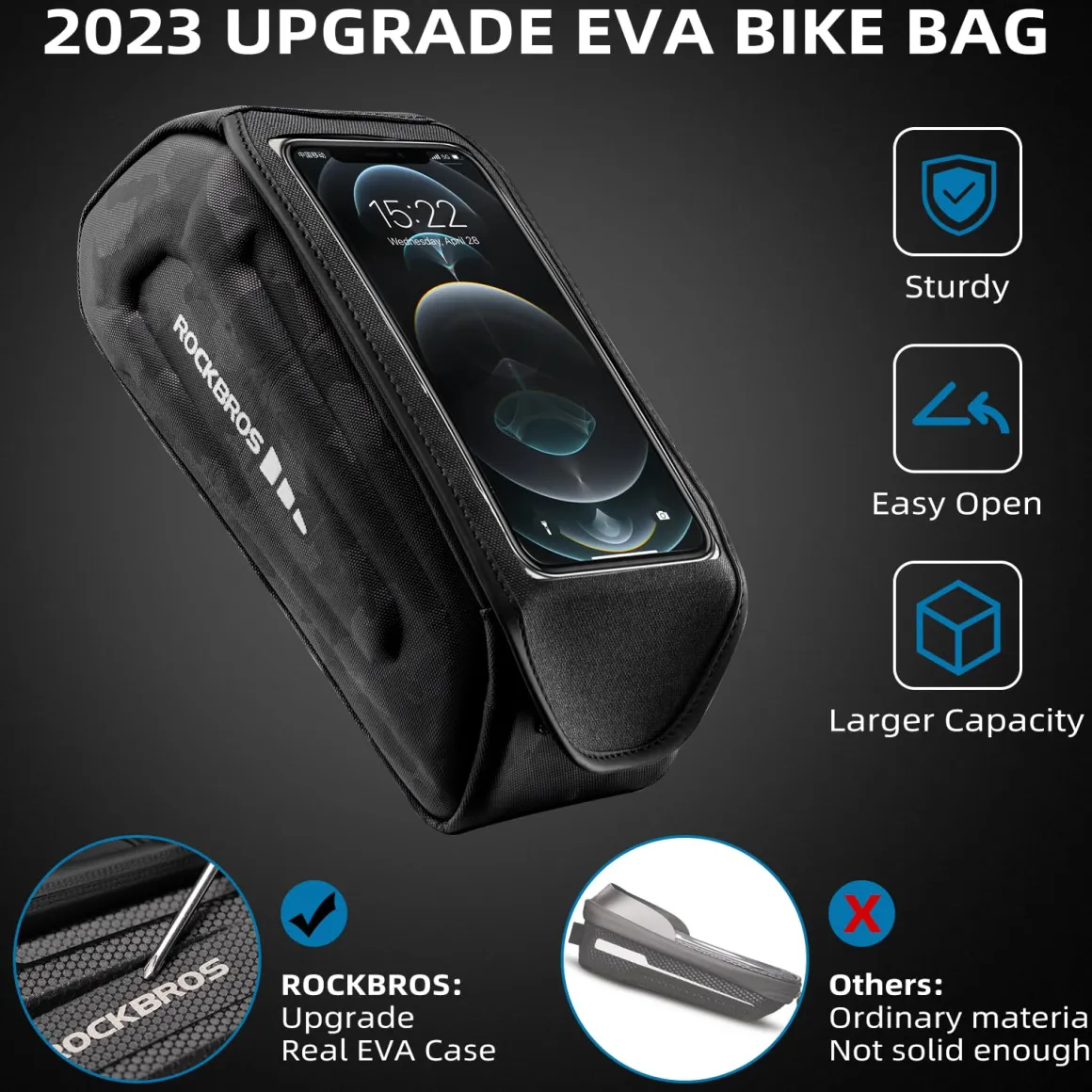 ROCKBROS Bike Bag Under 6.8” Bicycle Accessories Pouch, EVA Waterproof