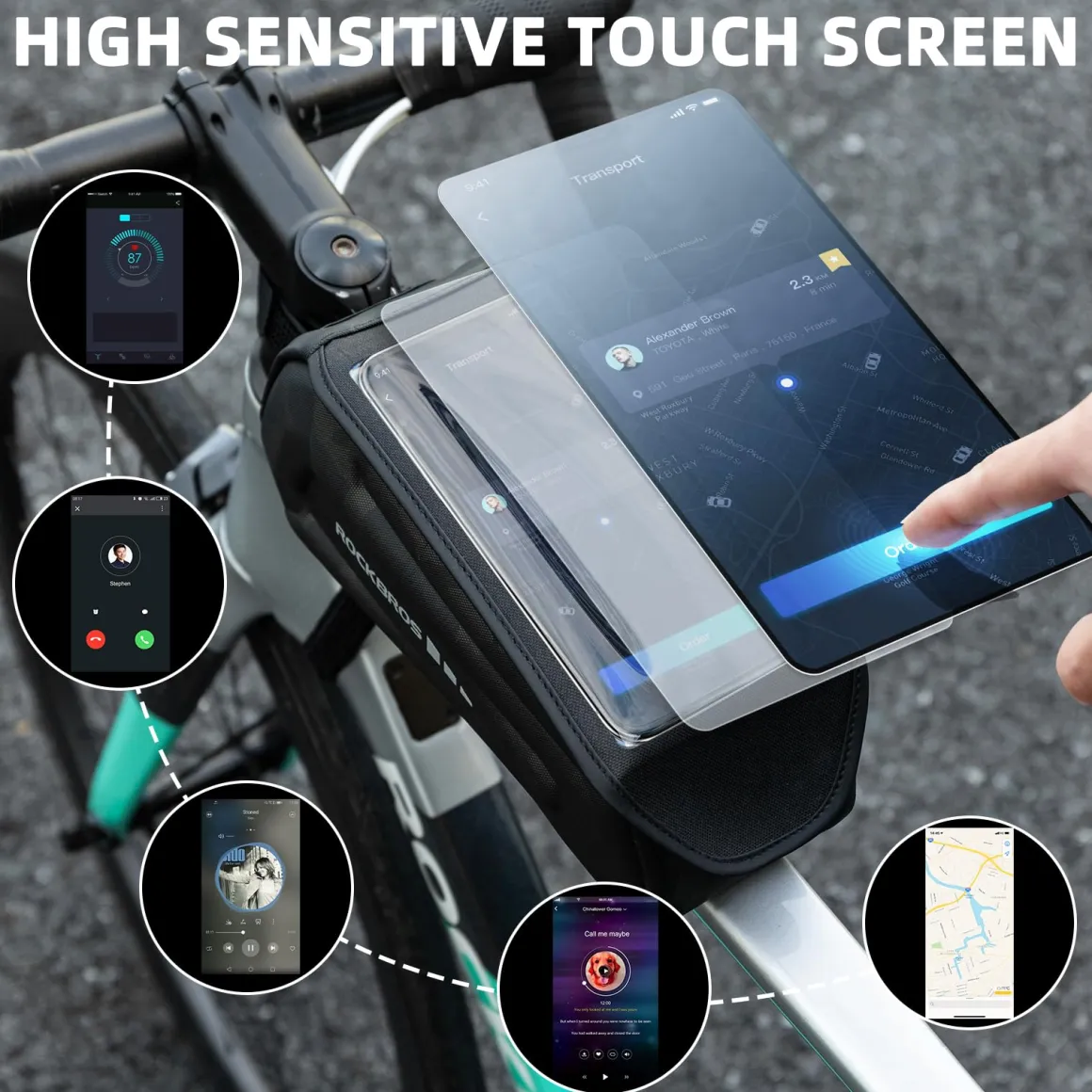 ROCKBROS Bike Bag Under 6.8” Bicycle Accessories Pouch, EVA Waterproof
