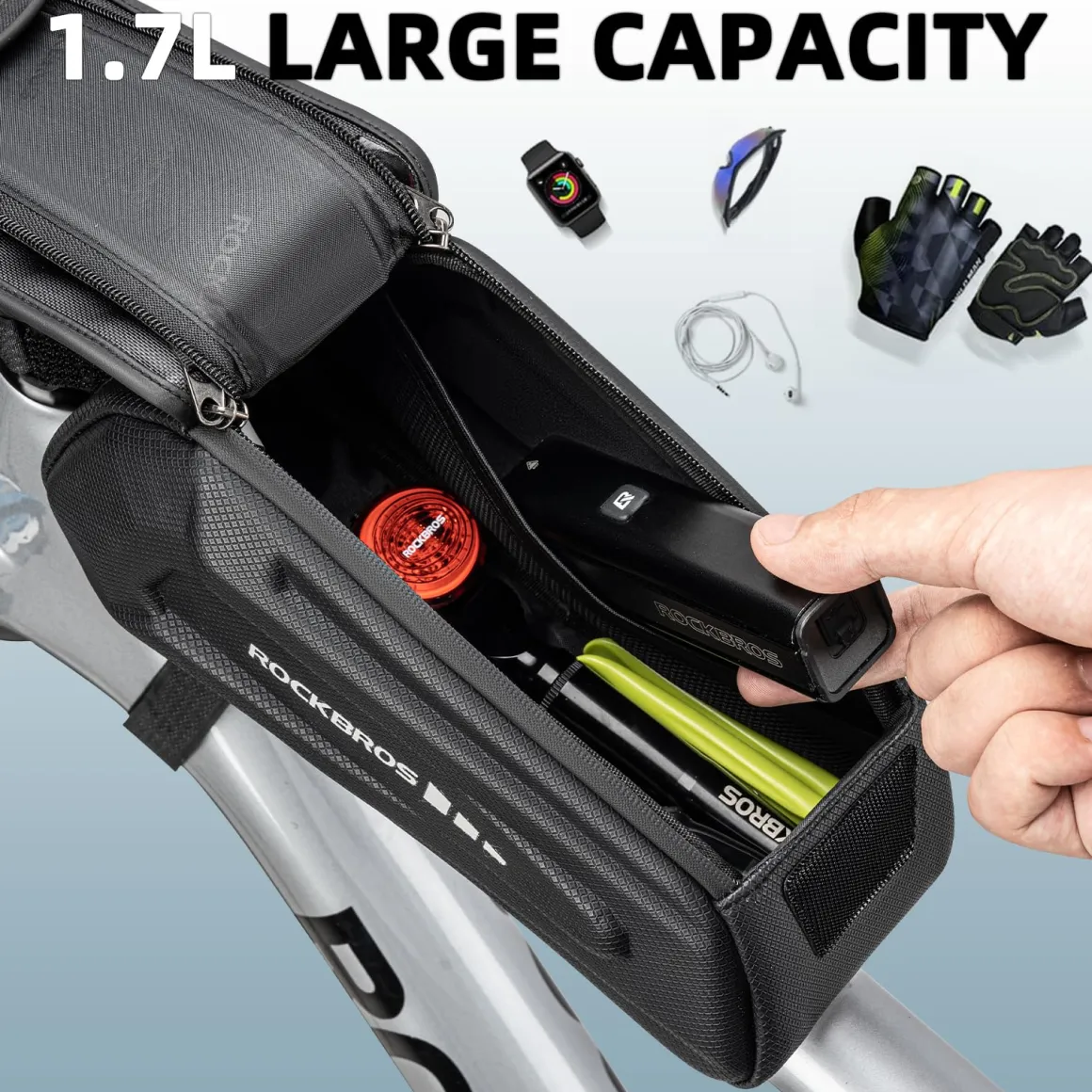 ROCKBROS Bike Bag Under 6.8” Bicycle Accessories Pouch, EVA Waterproof