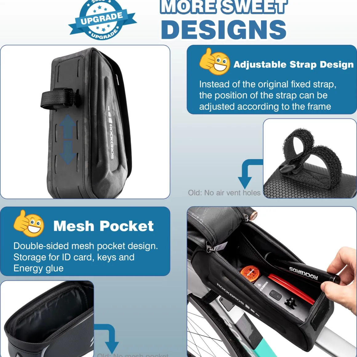 ROCKBROS Bike Bag Under 6.8” Bicycle Accessories Pouch, EVA Waterproof