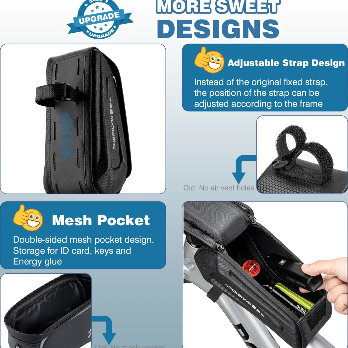 ROCKBROS Bike Bag Under 6.8” Bicycle Accessories Pouch, EVA Waterproof