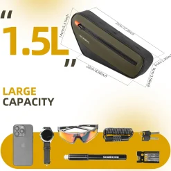 ROCKBROS Bike Frame Bag Bike Handlebar Bag Bike Bag with Large Opening Zippers 1.5L