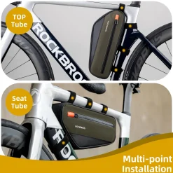 ROCKBROS Bike Frame Bag Bike Handlebar Bag Bike Bag with Large Opening Zippers 1.5L