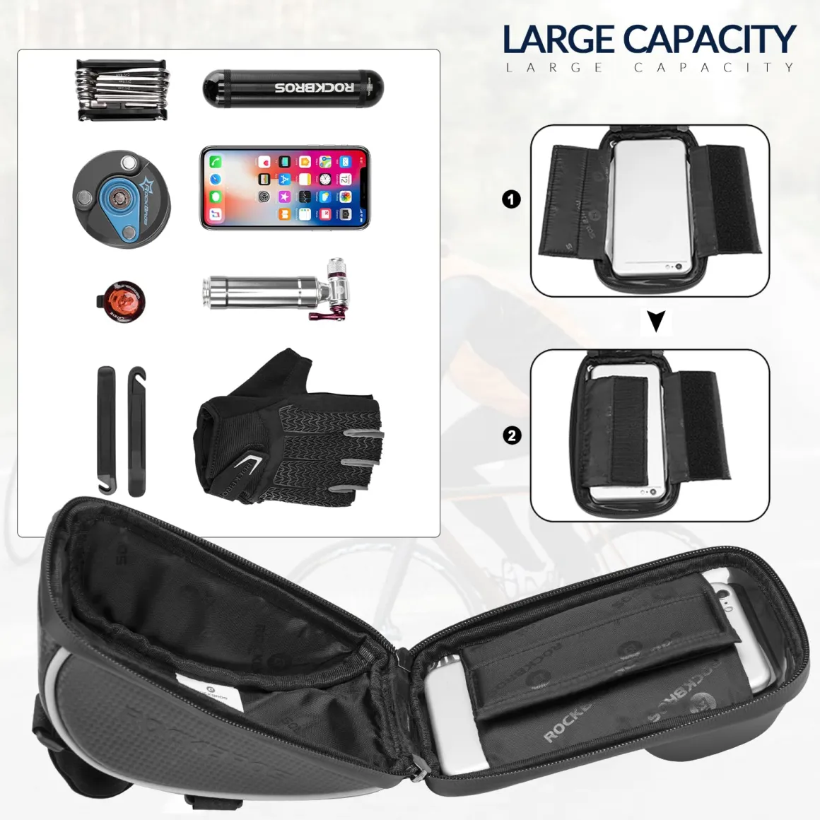 ROCKBROS Bike Front Frame HandlebarWaterproof Bag below 6.5"