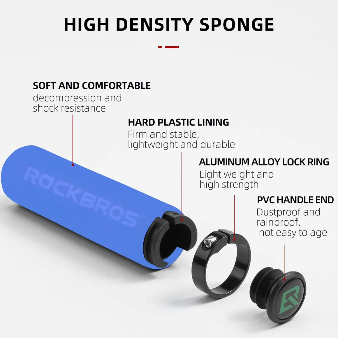 ROCKBROS Bike Grips Foam Single Lock on Bicycle Soft Comfortable Non-Slip Bike Handle Grips