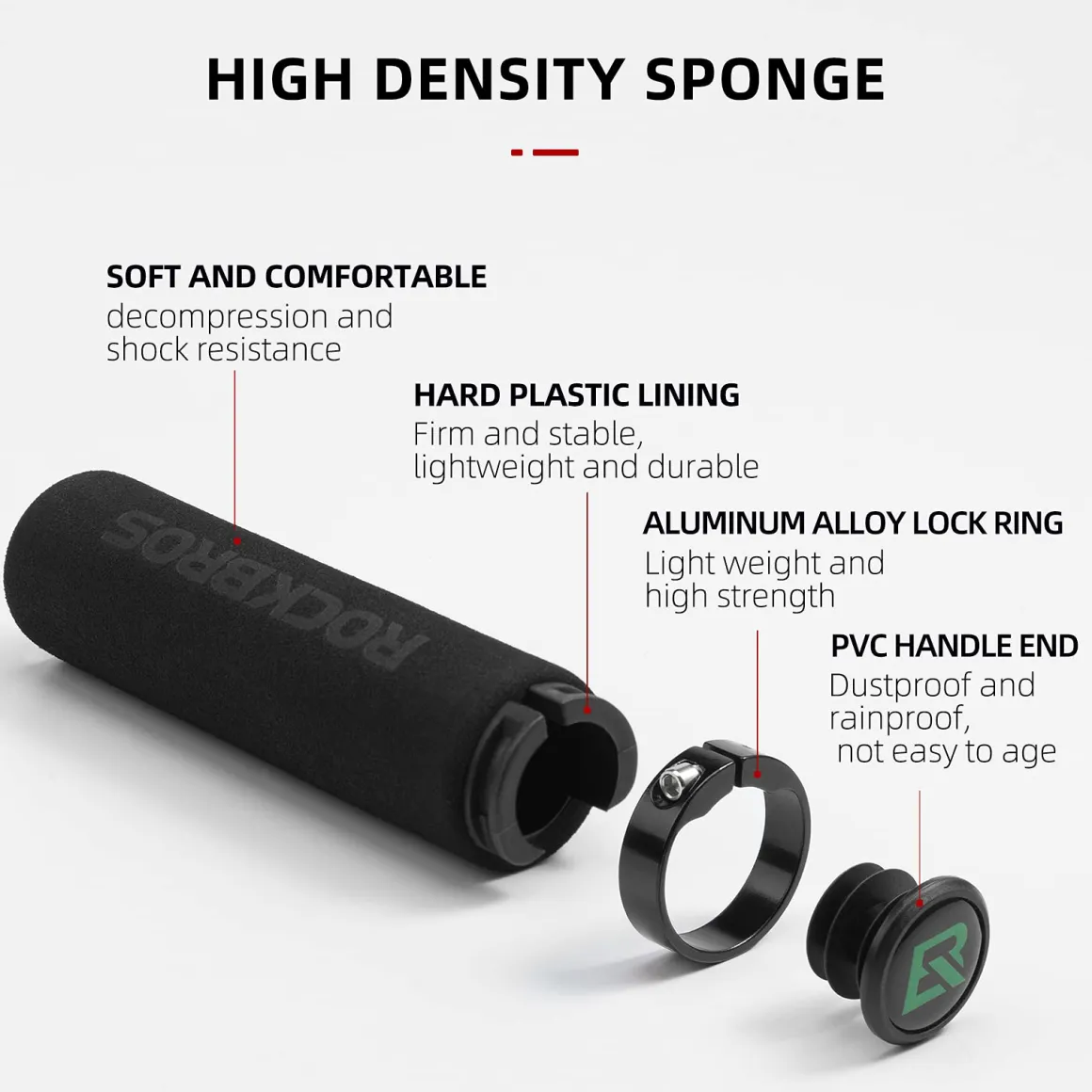 ROCKBROS Bike Grips Foam Single Lock on Bicycle Soft Comfortable Non-Slip Bike Handle Grips