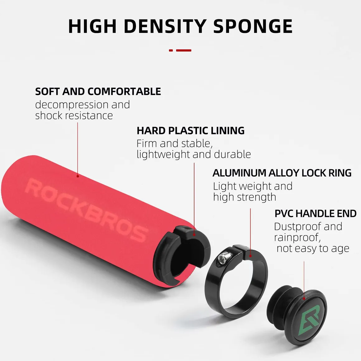 ROCKBROS Bike Grips Foam Single Lock on Bicycle Soft Comfortable Non-Slip Bike Handle Grips