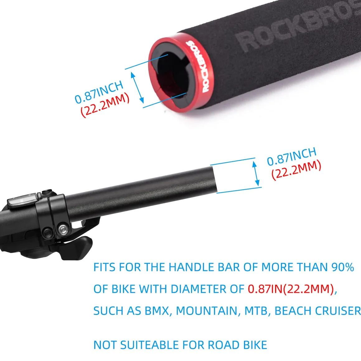 ROCKBROS Bike Grips Foam Single Lock on Bicycle Soft Comfortable Non-Slip Bike Handle Grips