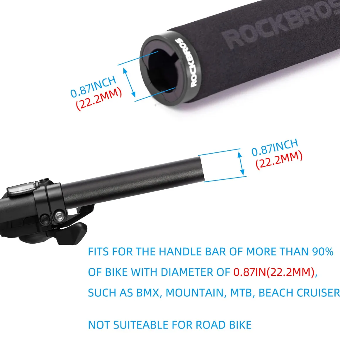 ROCKBROS Bike Grips Foam Single Lock on Bicycle Soft Comfortable Non-Slip Bike Handle Grips
