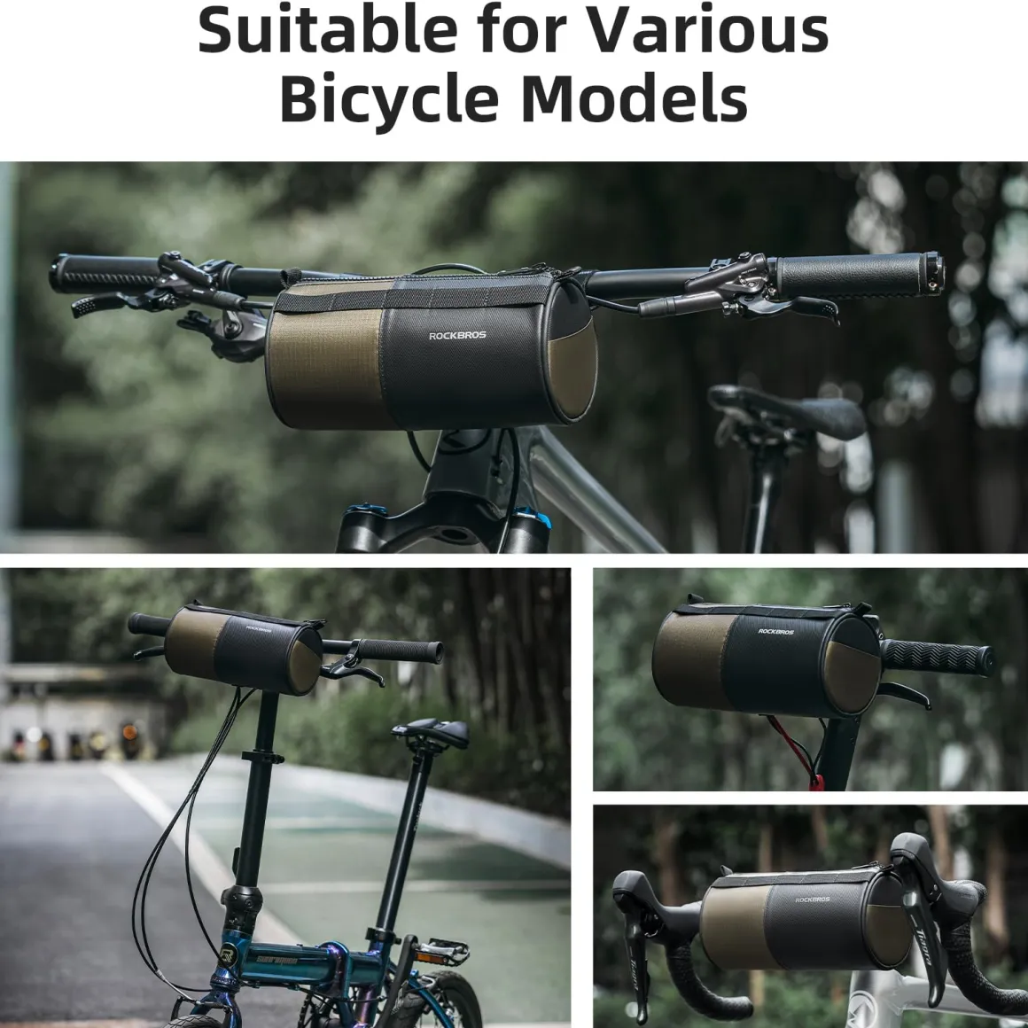 ROCKBROS Bike Handlebar Bag with Shoulder Strap for Road, Mountain Gravel Bikes