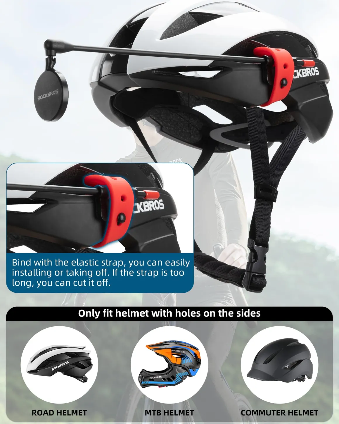 ROCKBROS Bike Helmet Mirror Detachable Fixing Way ycling Mirror