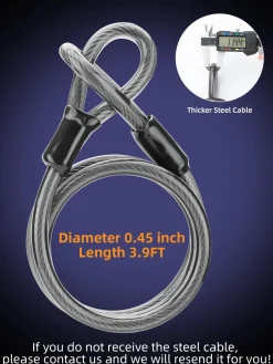 ROCKBROS Bike Lock Set Heavy Duty Bike U Lock with 4 Ft Security Steel Cable