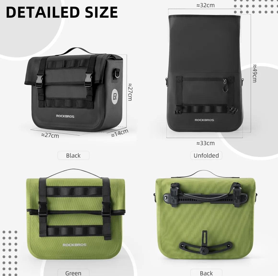 ROCKBROS Bike Panniers 15L Waterproof Bike Rack Bag for Cycling Commuting