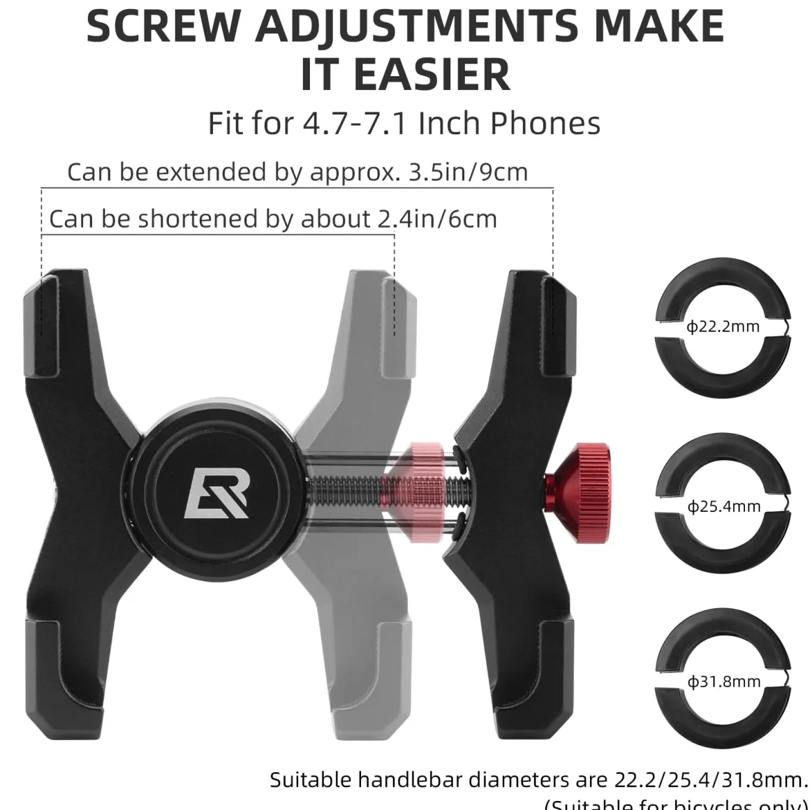ROCKBROS Bike Phone Holder, Aluminum Handlebar Mount for 4.7-7.1" Phones