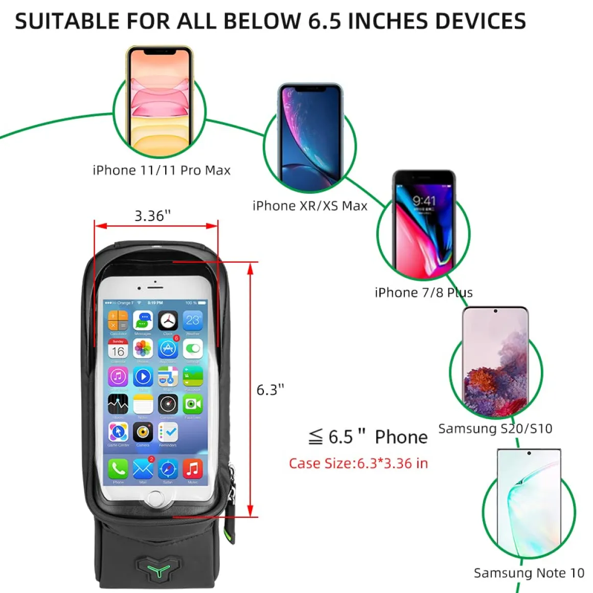 ROCKBROS Bike Phone Mount Bag Waterproof Bike Phone Front Frame Bag under 5.8"/ 6.5"