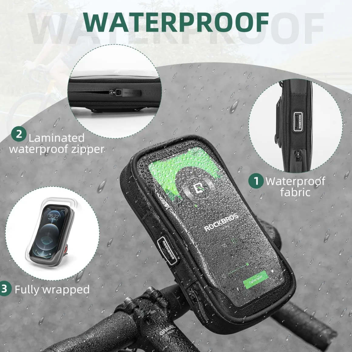 ROCKBROS Bike Phone Mount Bag 270°Rotatable Quick Release Bike Phone Holder Handlebar Bag
