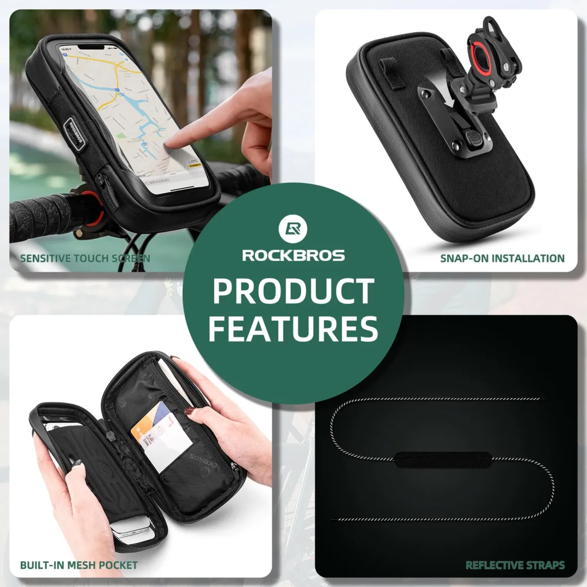 ROCKBROS Bike Phone Mount Bag 270°Rotatable Quick Release Bike Phone Holder Handlebar Bag