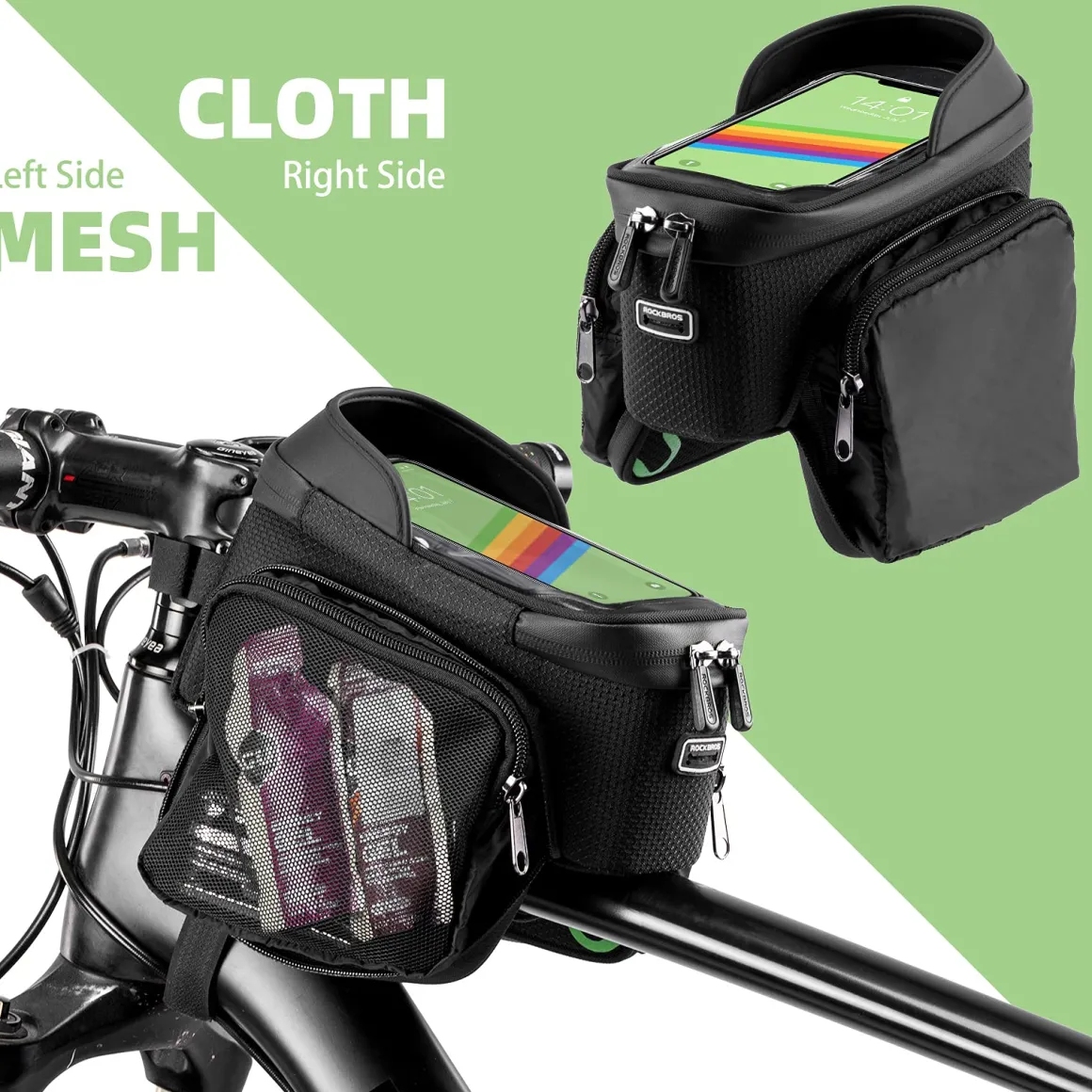ROCKBROS Bike Phone Mount Frame Bag Bike Bicycle Phone Holder with Side Bags