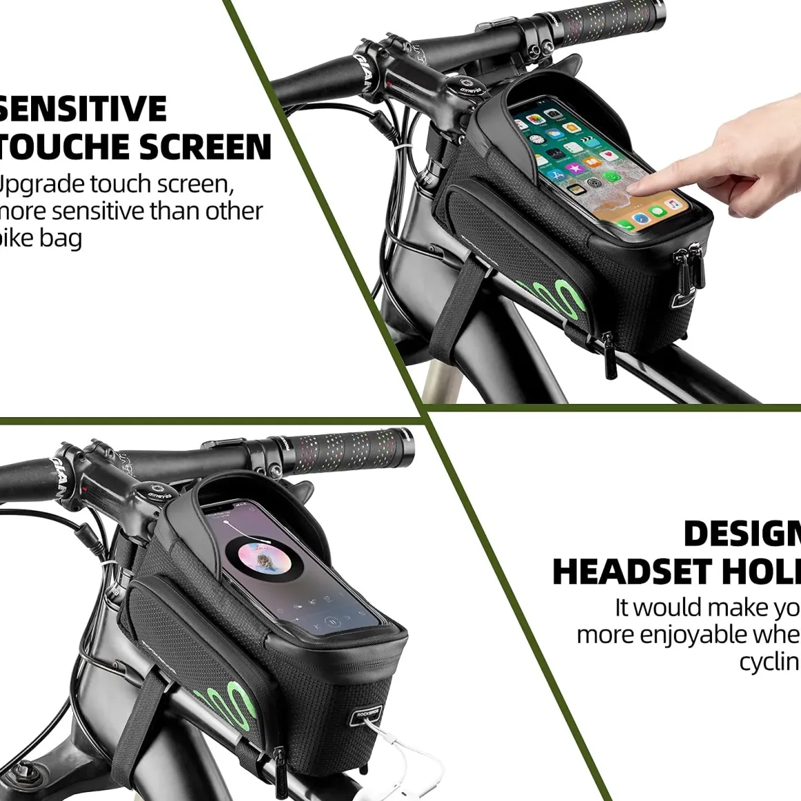 ROCKBROS Bike Phone Mount Frame Bag Bike Bicycle Phone Holder with Side Bags