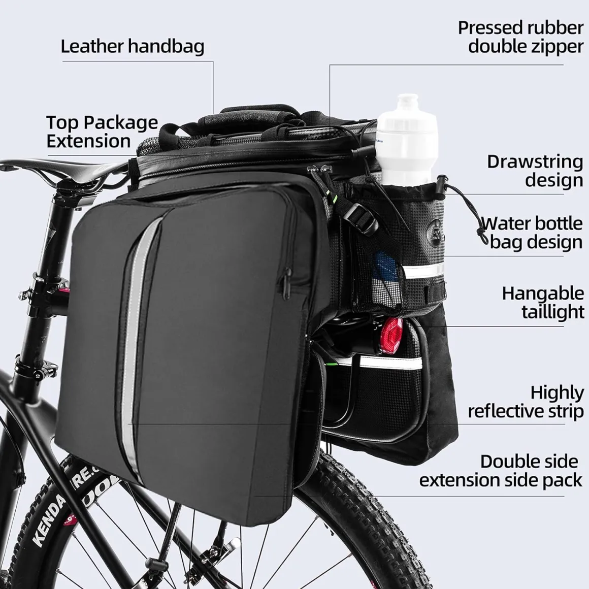 ROCKBROS Bike Rack Bag Waterproof Carbon Leather Rear Seat Cargo Pack 34L