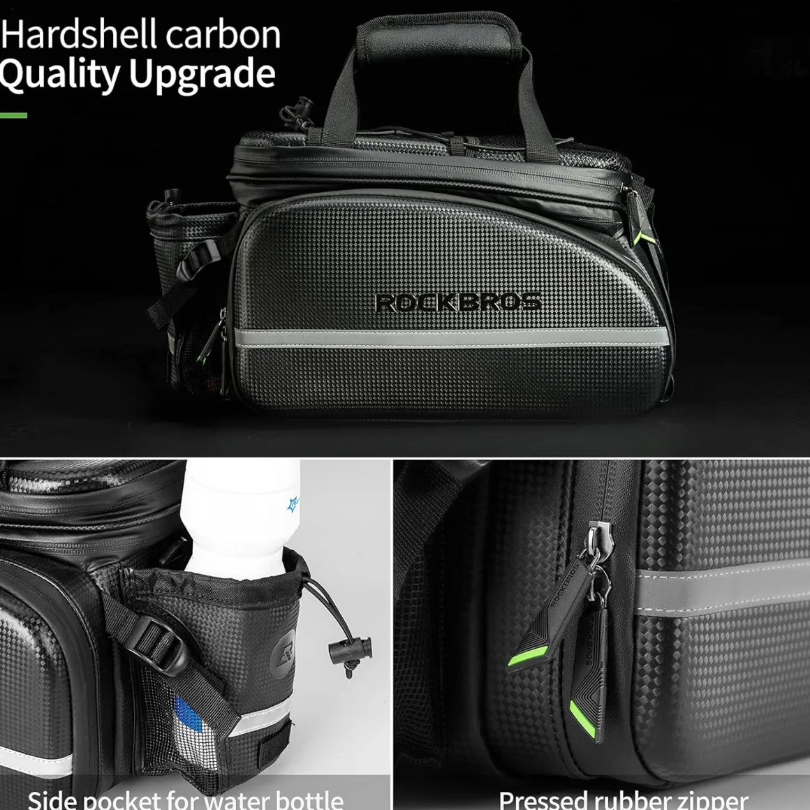 ROCKBROS Bike Rack Bag Waterproof Carbon Leather Rear Seat Cargo Pack 34L