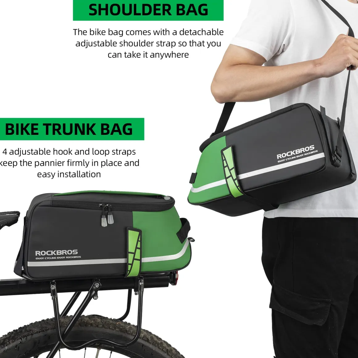 ROCKBROS Bike Rear Rack Bag Reflective Bicycle Saddle Bag Cycling Luggage Panniers with Shoulder Straps