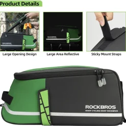 ROCKBROS Bike Rear Rack Bag Reflective Bicycle Saddle Bag Cycling Luggage Panniers with Shoulder Straps